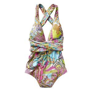 Trina Turk Coral Reef One-Piece pull on Swimsuit criss cross tie back
